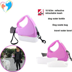 4-in-1 Retractable Pet Leash with Water Bottle and Bowl