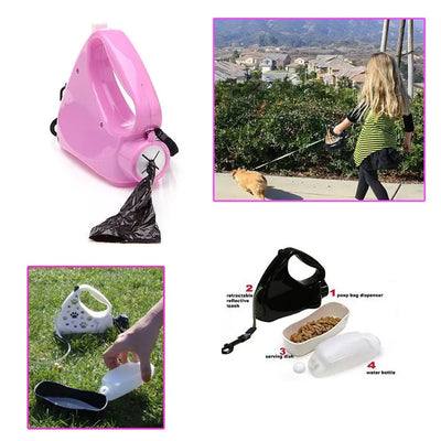 4-in-1 Retractable Pet Leash with Water Bottle and Bowl