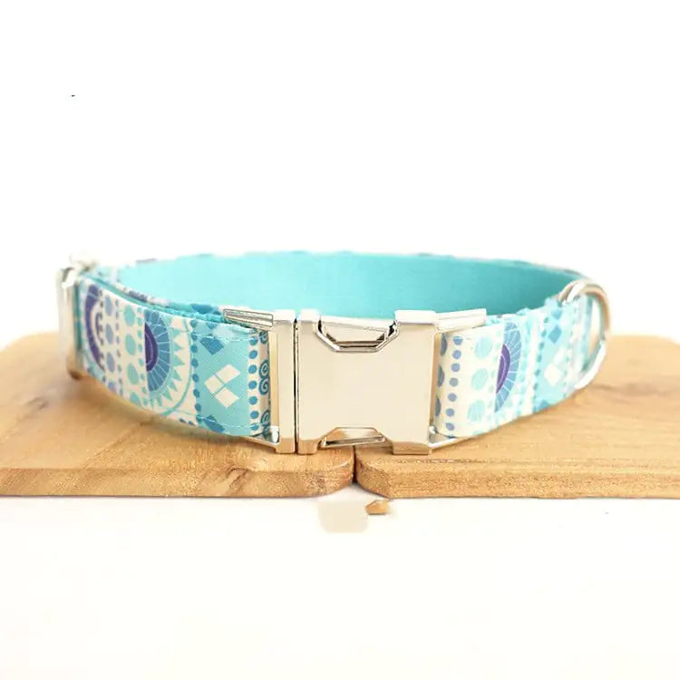 Handmade Dog Collar with Pet Blue Flower Design